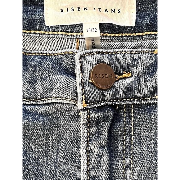 Risen Jeans Womens 15/32 Blue High Rise Straight Crop Distressed Stretch Denim - Picture 7 of 13